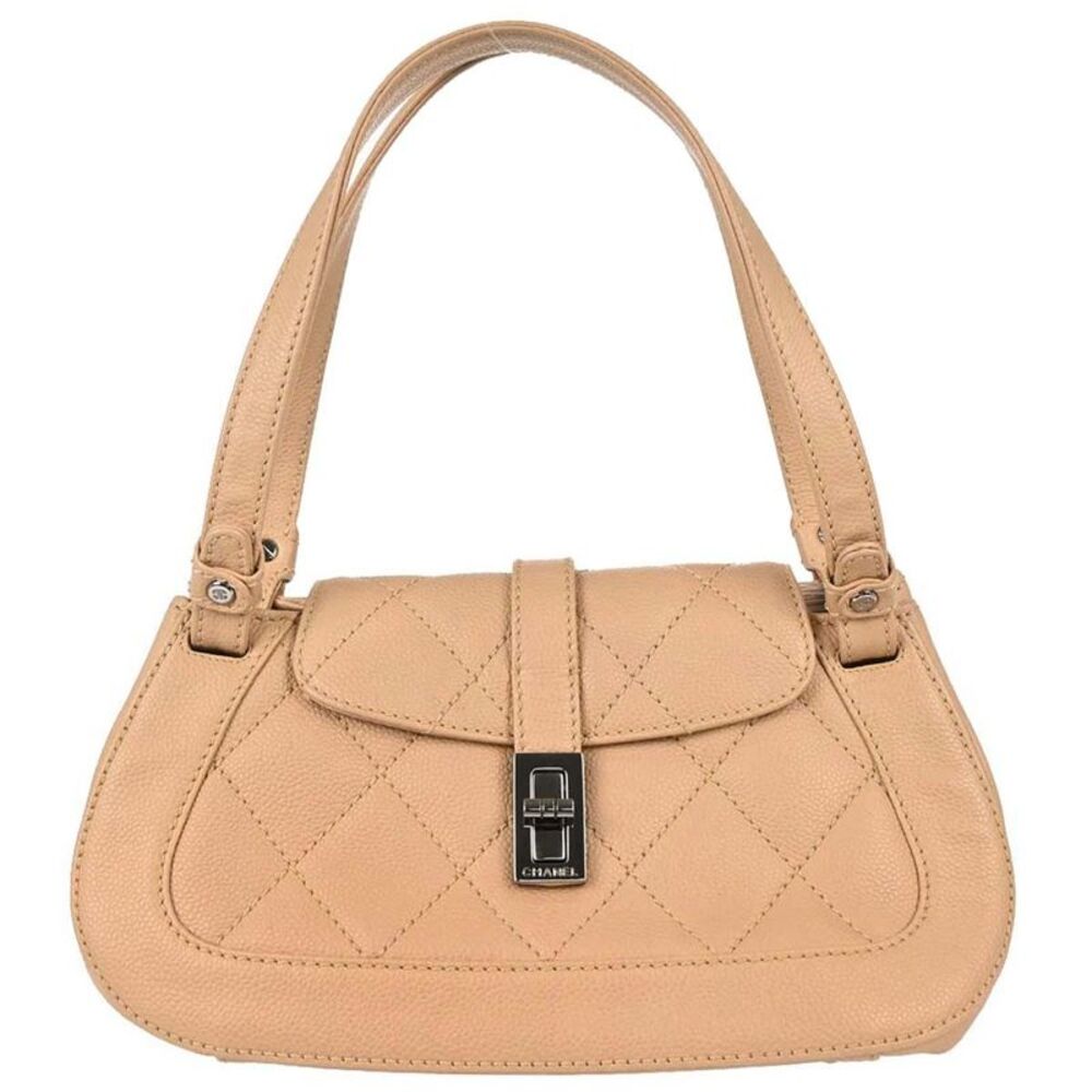 Chanel Mademoiselle Lock Shoulder Bag Quilted Caviar Beige Leather Shoulder Bag